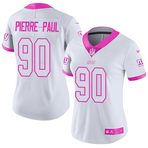 Nike Giants #90 Jason Pierre-Paul White/Pink Women's Stitched NFL Limited Rush Fashion Jersey